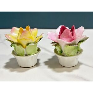 Royal Adderley Bone China Flower Salt and Pepper Shakers Pink Yellow England